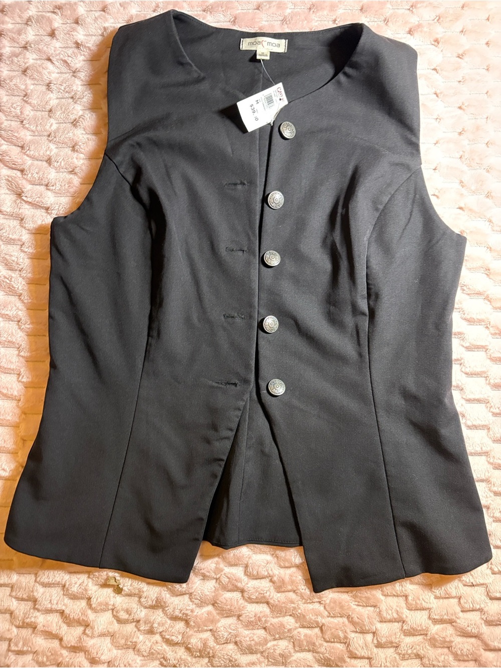 NWT Moa Moa Black Vest With Silver Embellished Buttons
